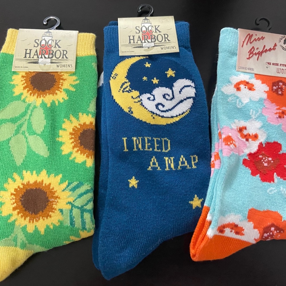 Sock Harbor Bigfoot Sock Co Women’s Novelty Decorative Crew Style Socks  3 pairs